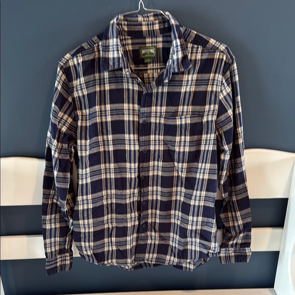 American Eagle Blue & White Plaid Casual Long Sleeve Button Down Shirt Sz L